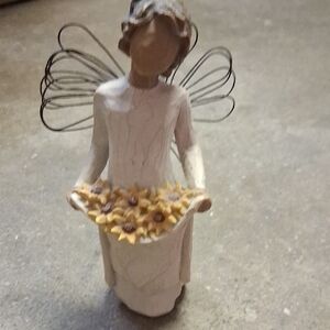 Demdaco Cream Angel Figurine with Yellow Flower Basket